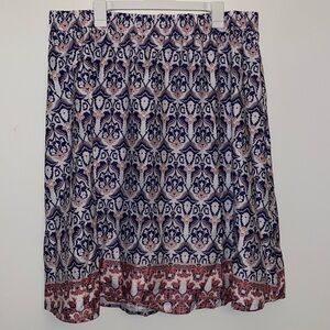 Emery Rose 4X lightweight white, purple, rust-coral 2-design printed skirt